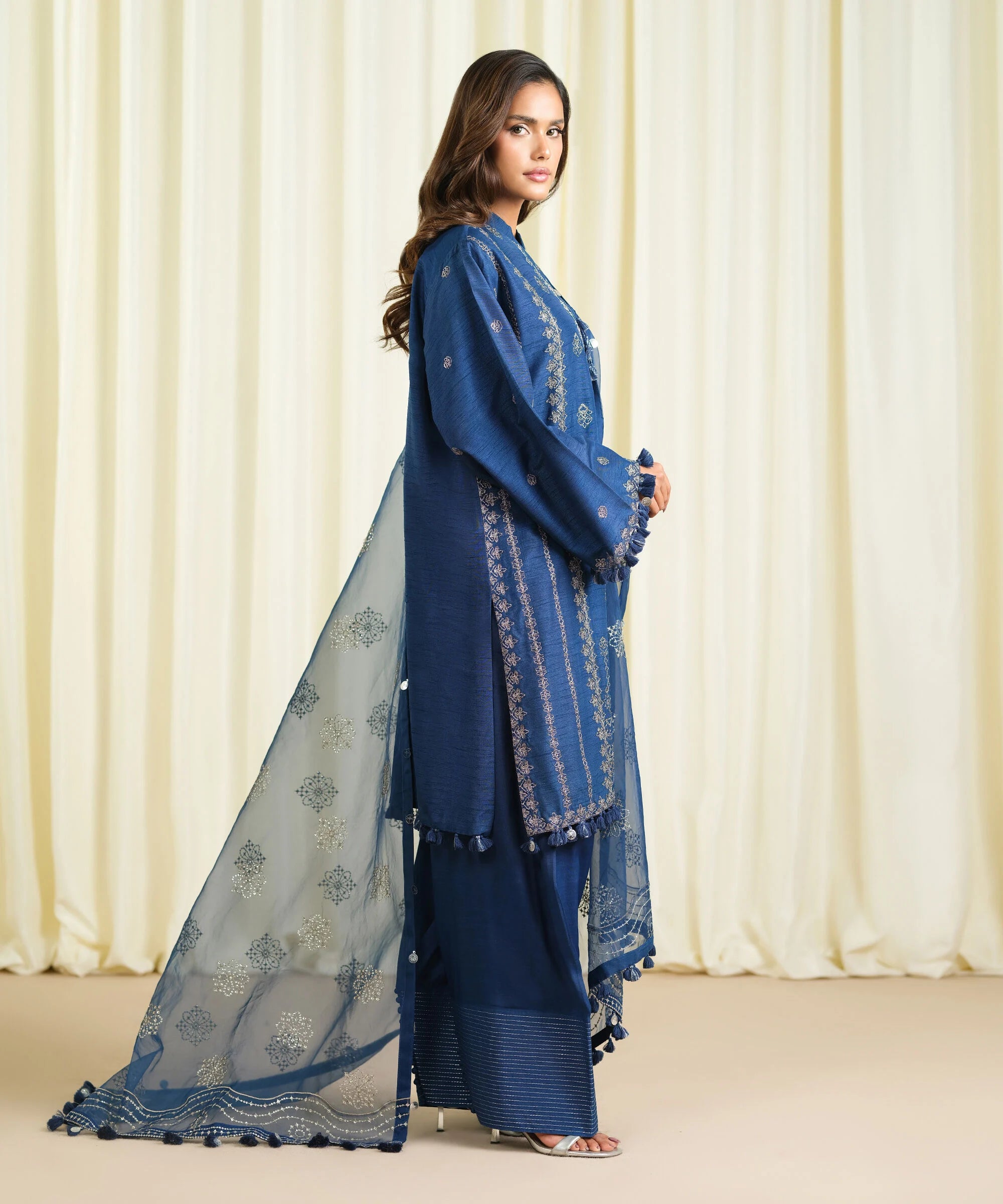 3 Piece - Embroidered Raw Silk Suit