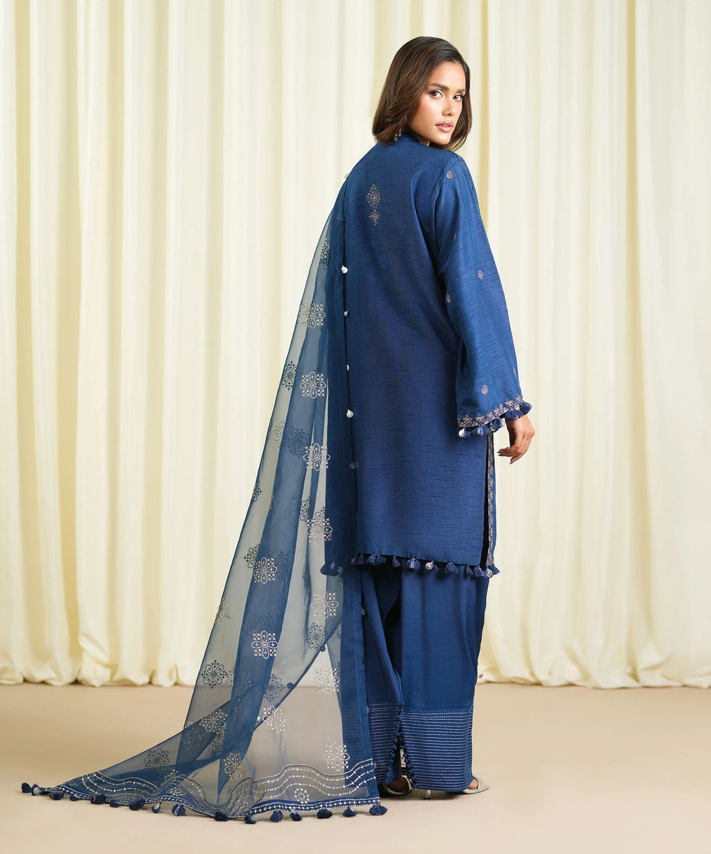 3 Piece - Embroidered Raw Silk Suit