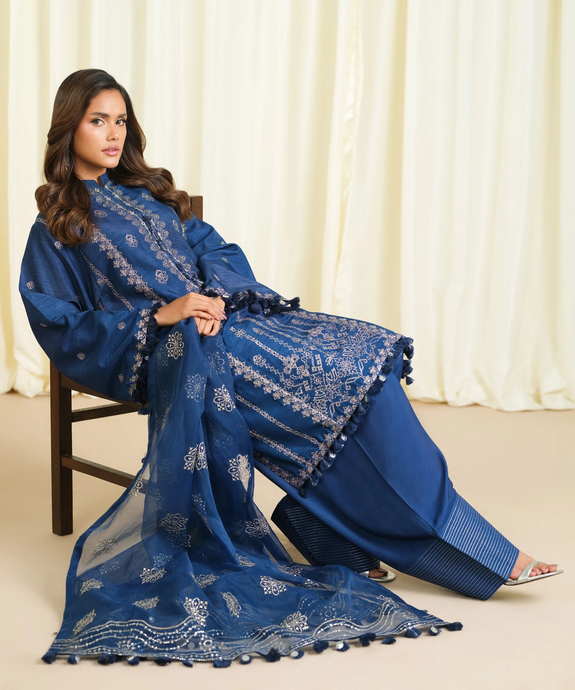 3 Piece - Embroidered Raw Silk Suit