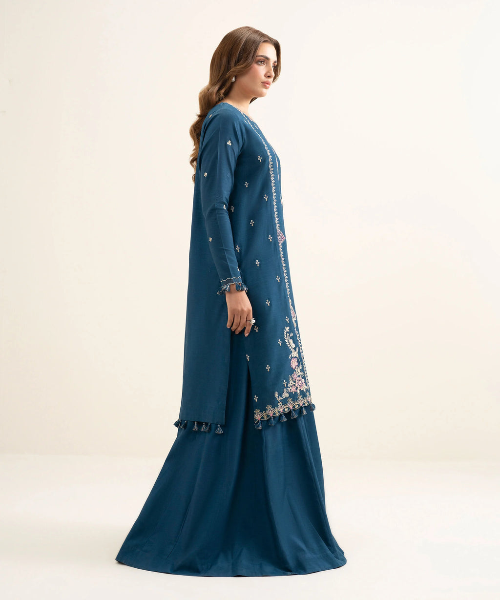 3 Piece - Embroidered Raw Silk Suit