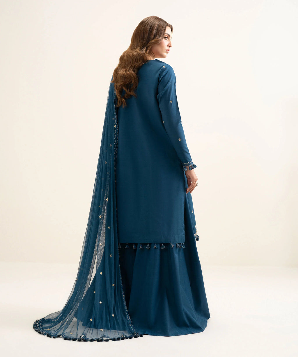 3 Piece - Embroidered Raw Silk Suit