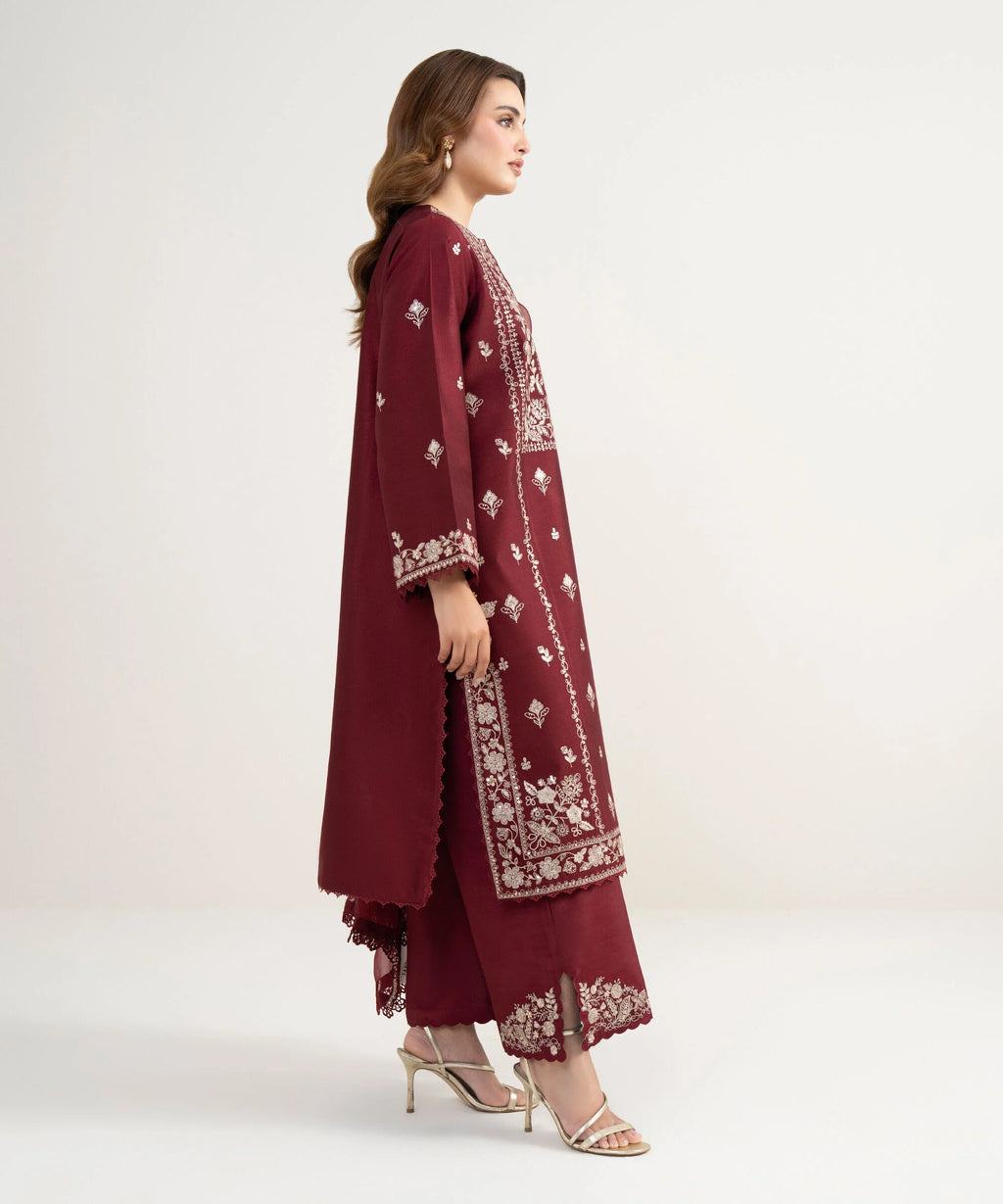 3 Piece - Embroidered Cotton Net Suit