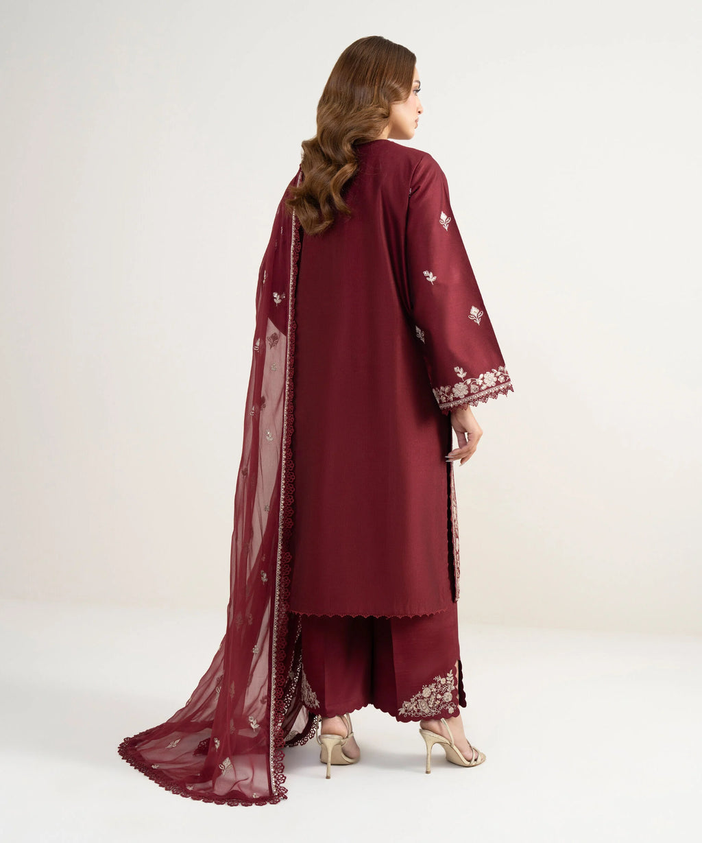 3 Piece - Embroidered Cotton Net Suit