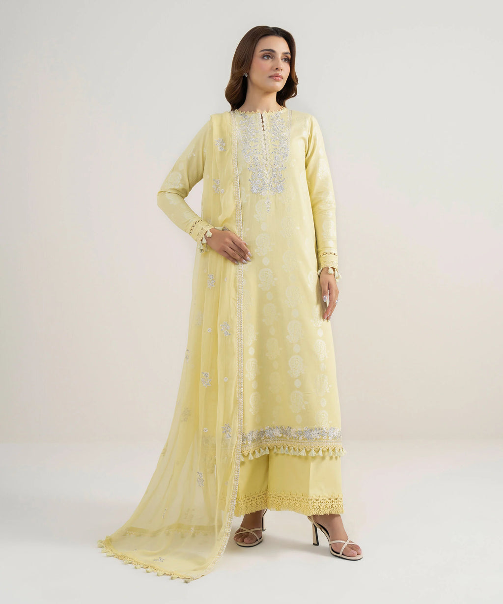3 Piece - Embroidered Jacquard Suit
