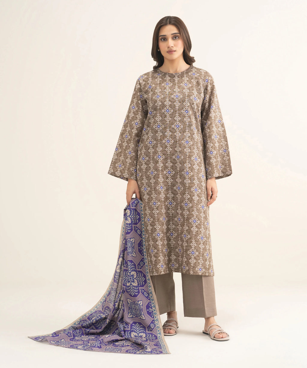 3 Piece - Printed Khaddar Suit