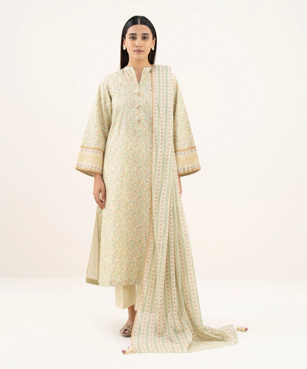 3 Piece - Printed Cotton Suit