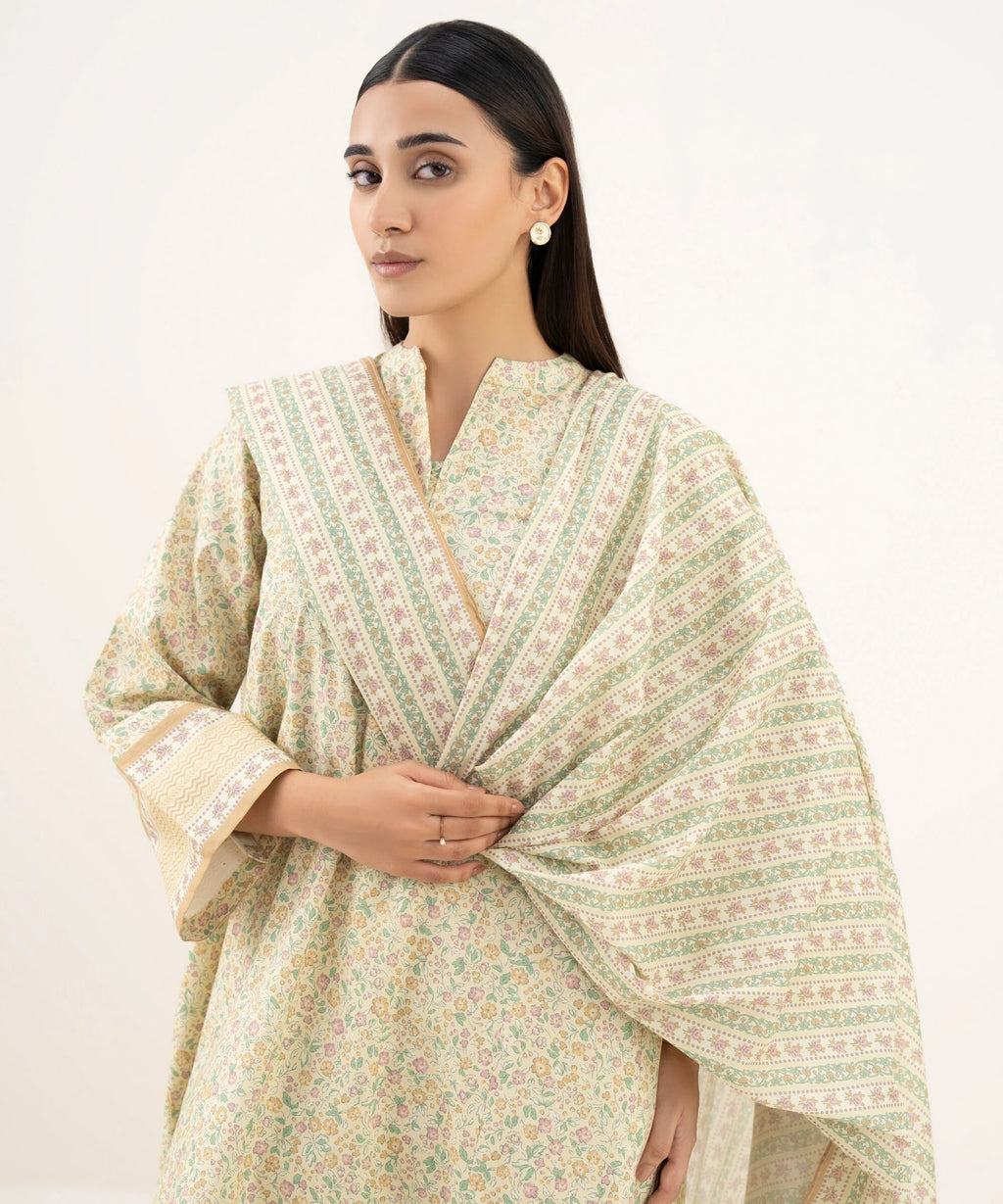 3 Piece - Printed Cotton Suit