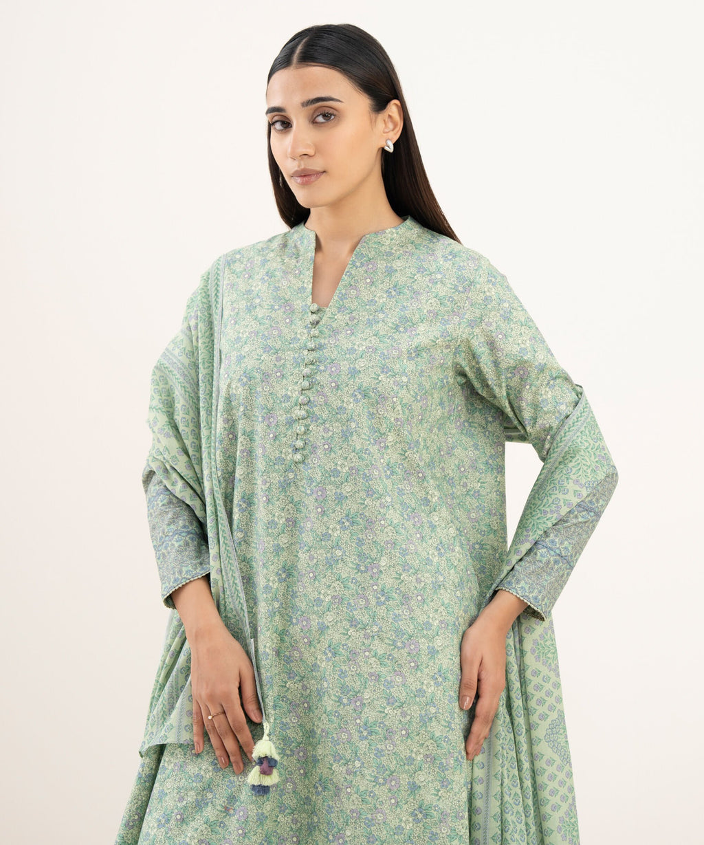 3 Piece - Printed Cotton Suit