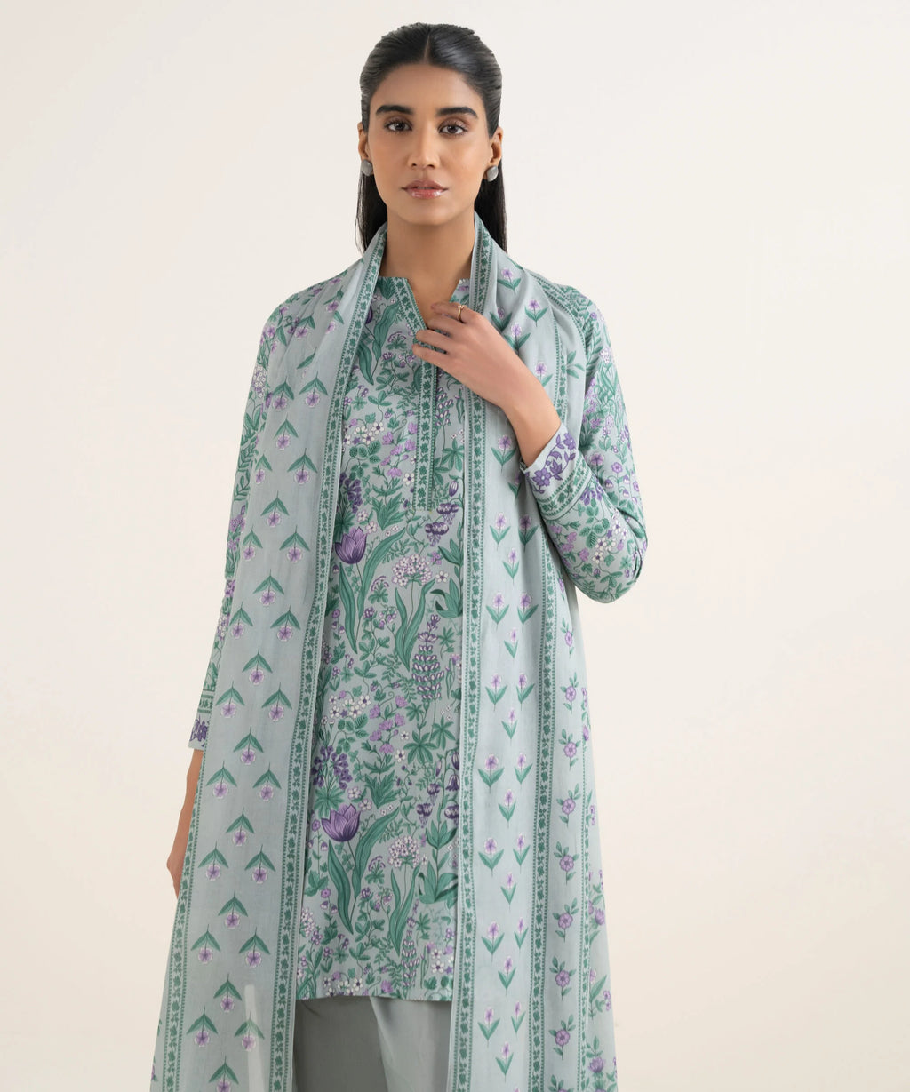 3 Piece - Printed Cotton Suit
