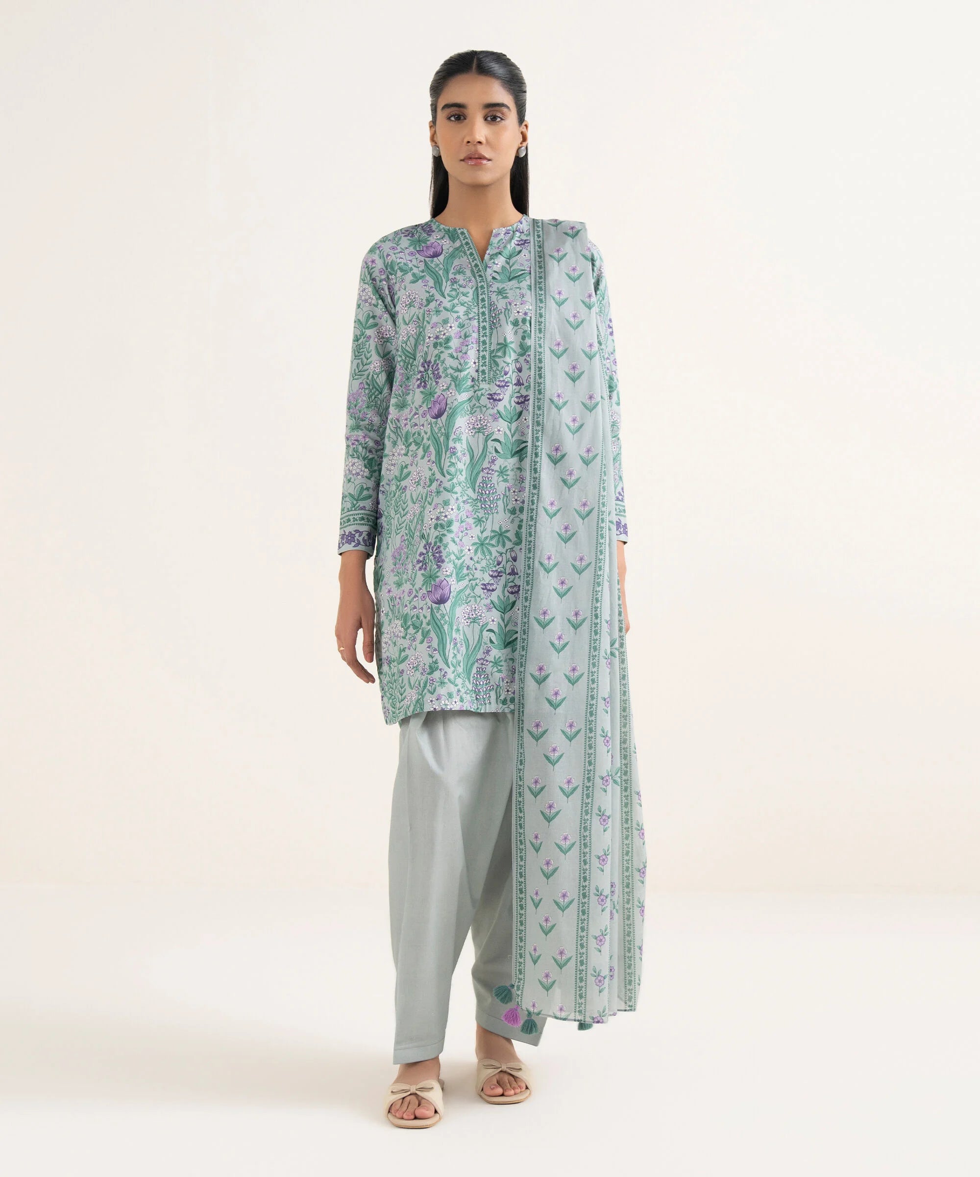 3 Piece - Printed Cotton Suit