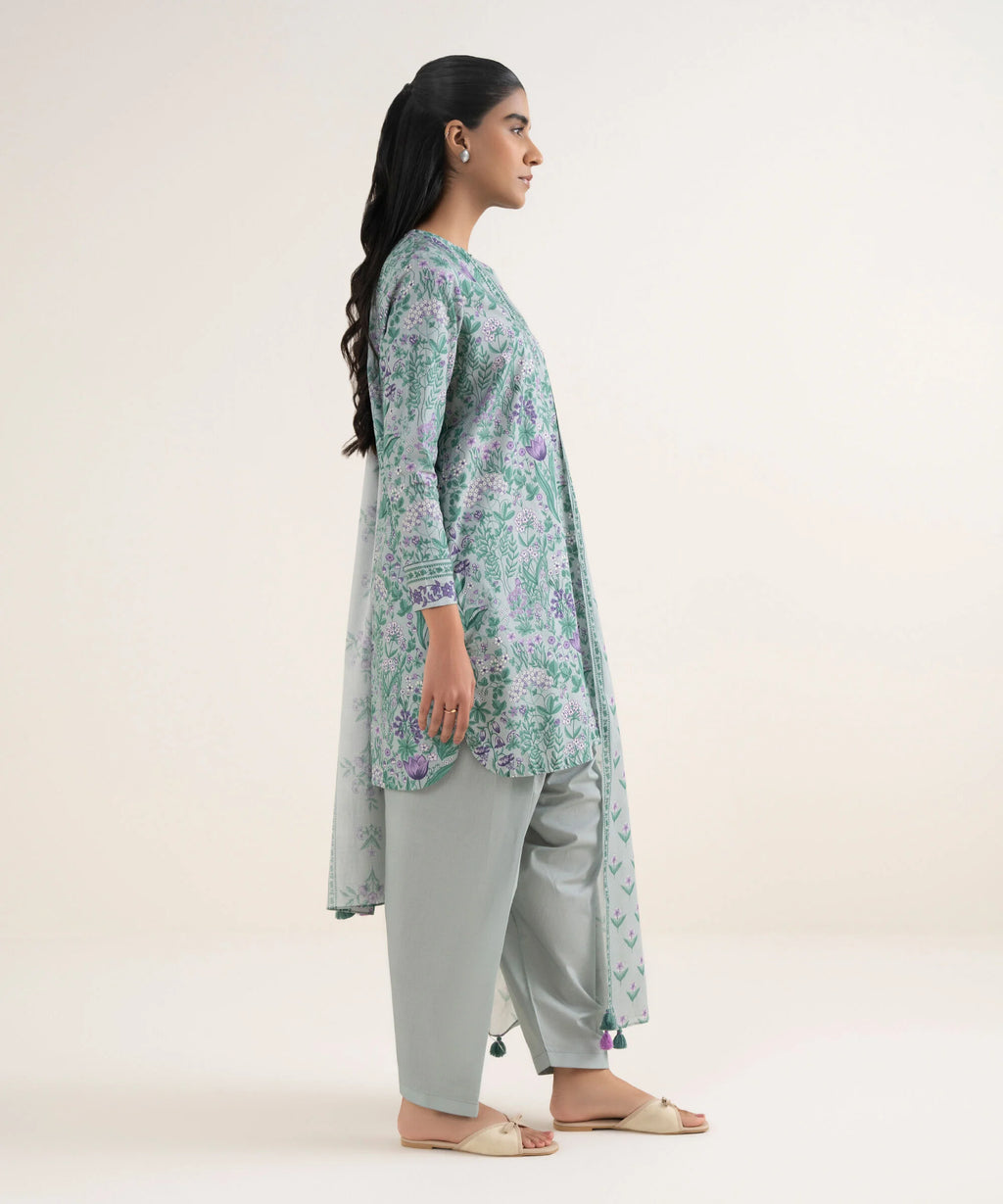 3 Piece - Printed Cotton Suit