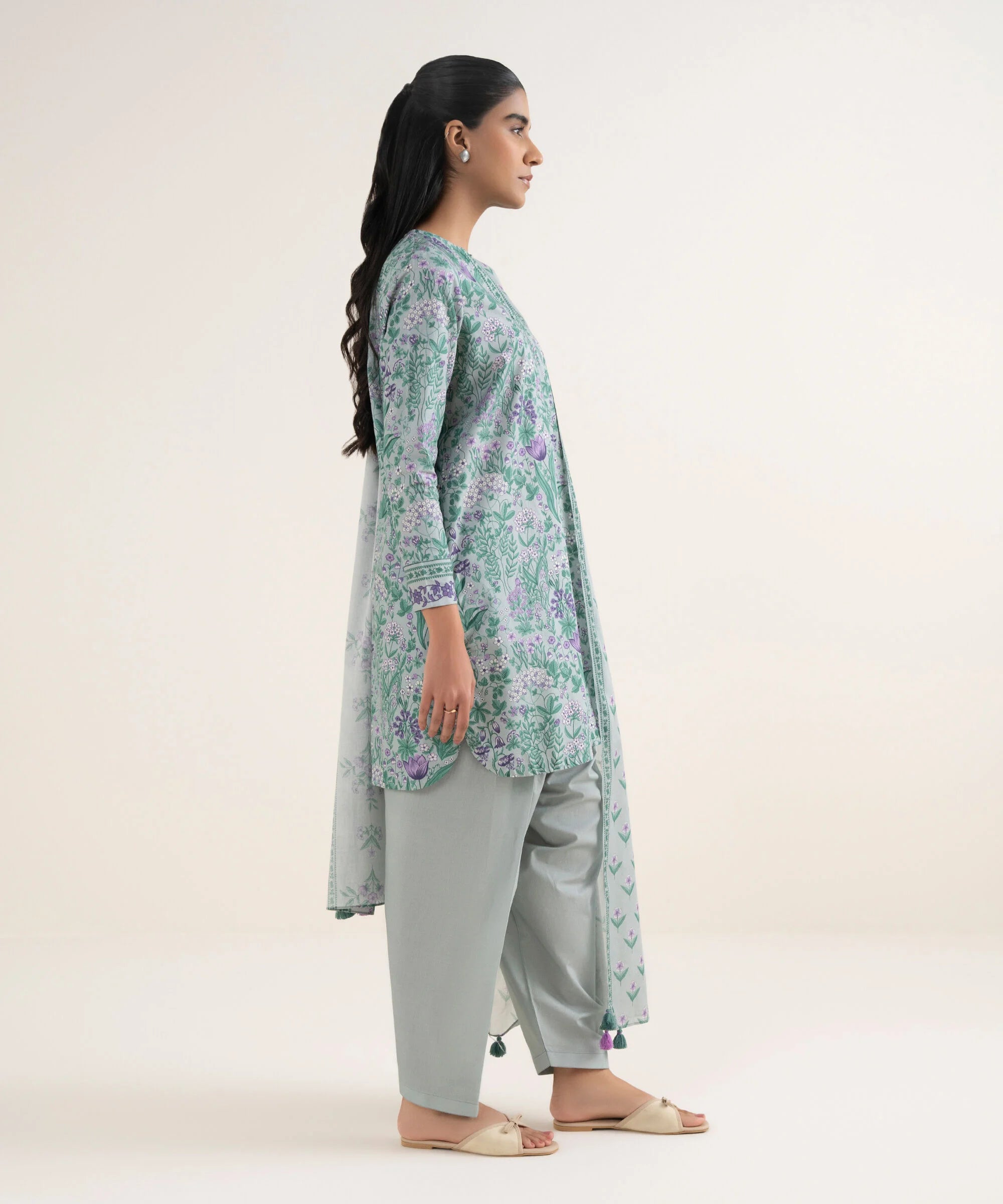 3 Piece - Printed Cotton Suit