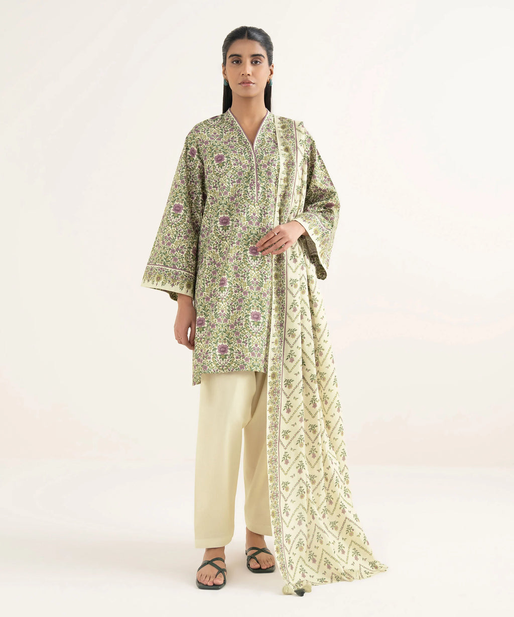 3 Piece - Printed Cotton Suit
