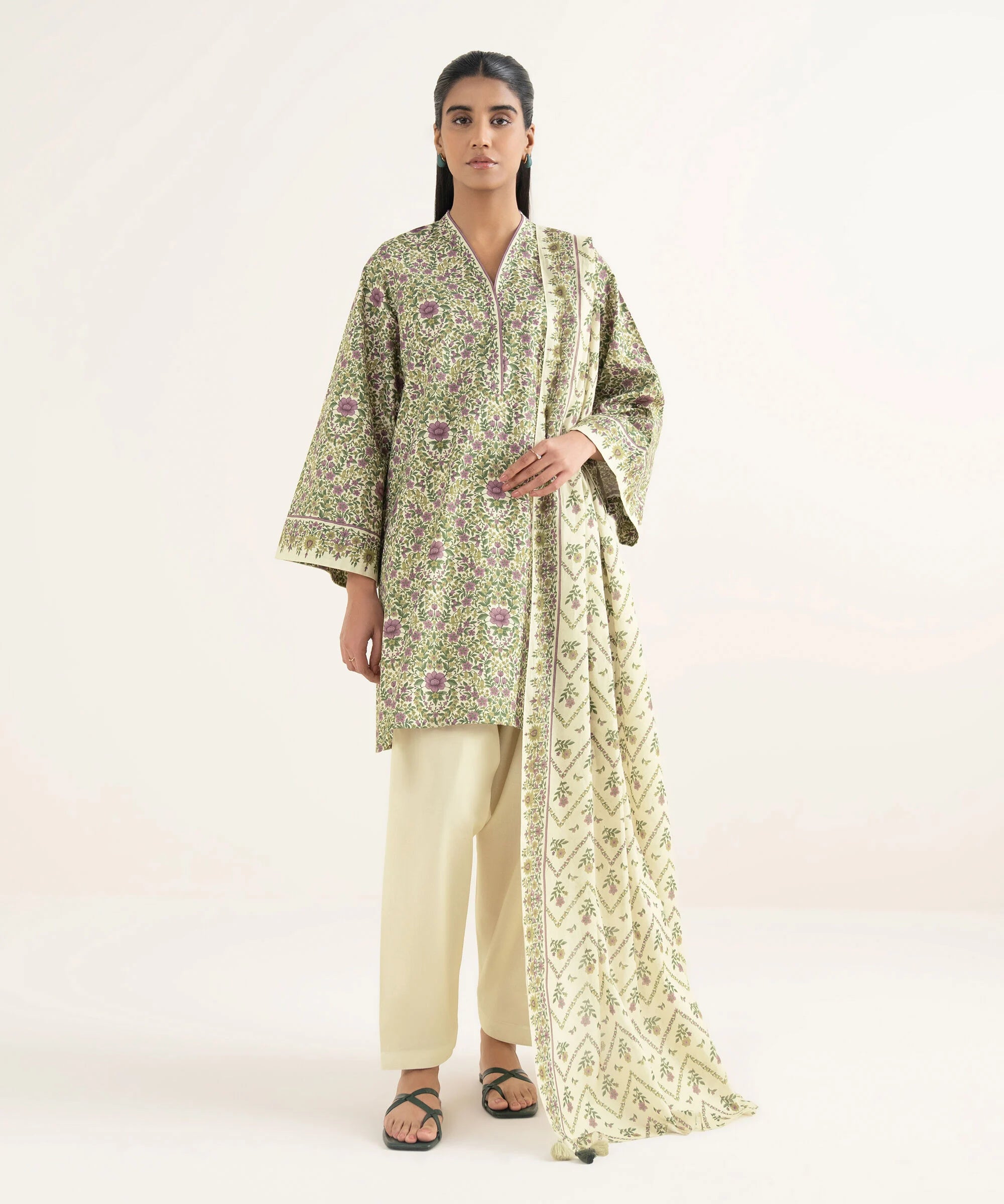 3 Piece - Printed Cotton Suit