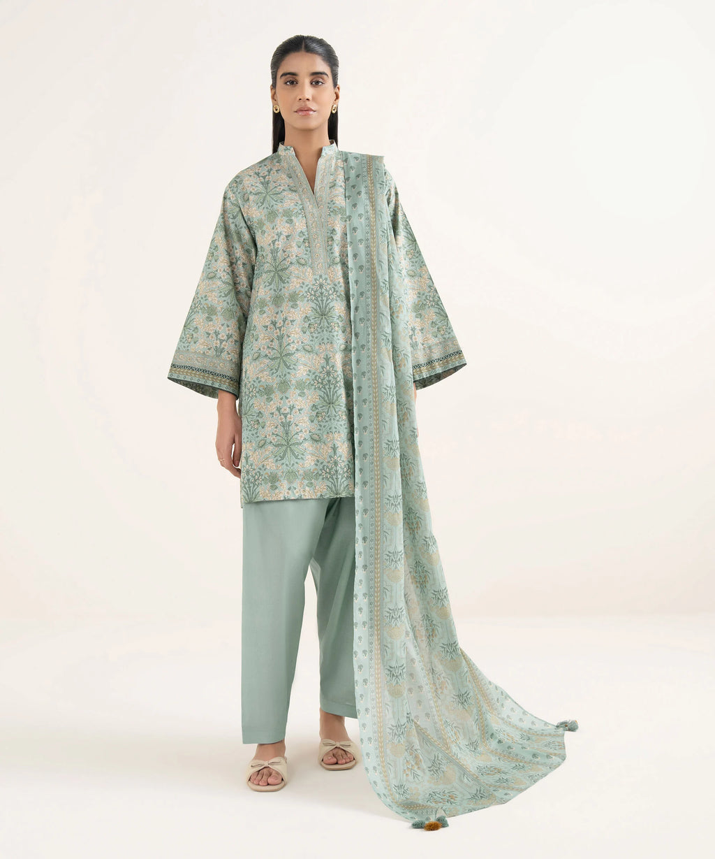3 Piece - Printed Cotton Suit