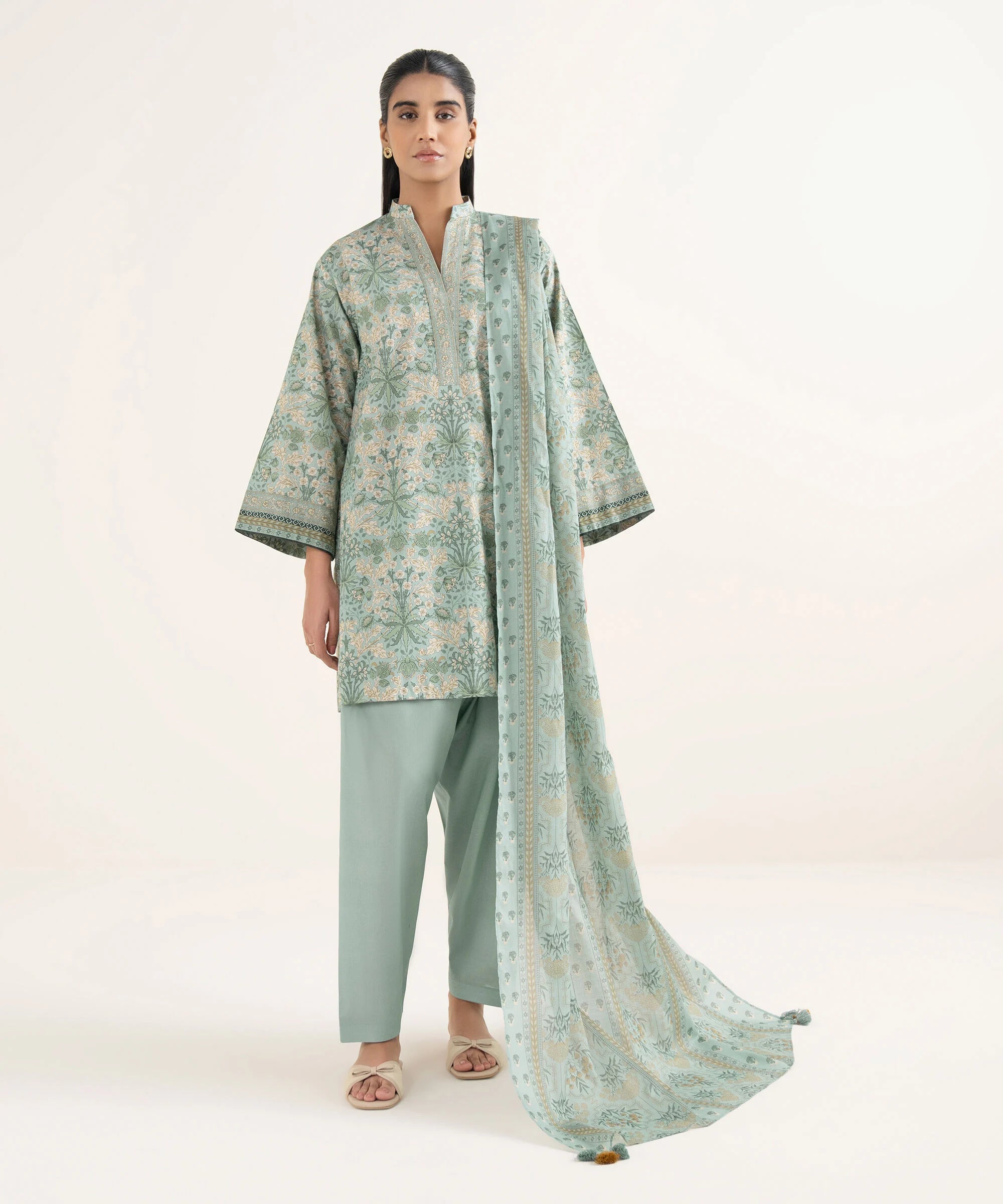 3 Piece - Printed Cotton Suit