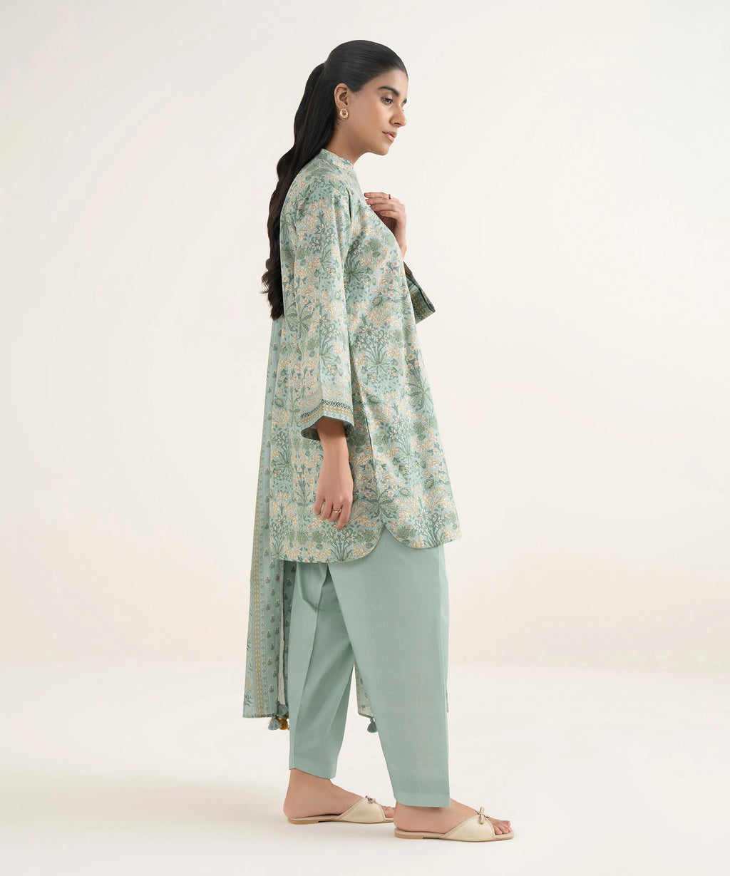 3 Piece - Printed Cotton Suit