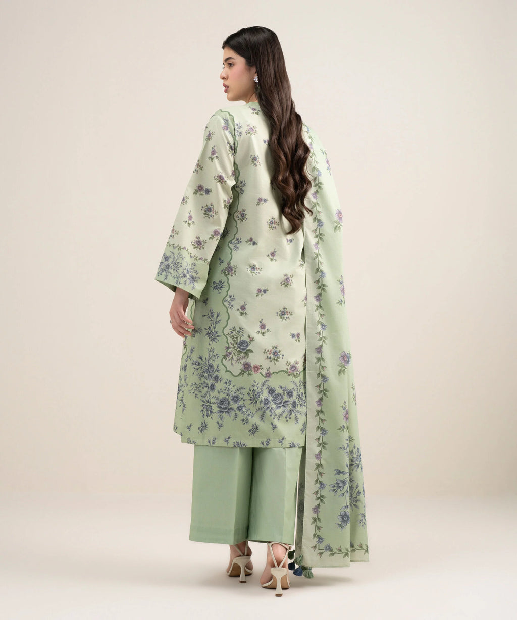 3 Piece - Printed Zari Lawn Suit