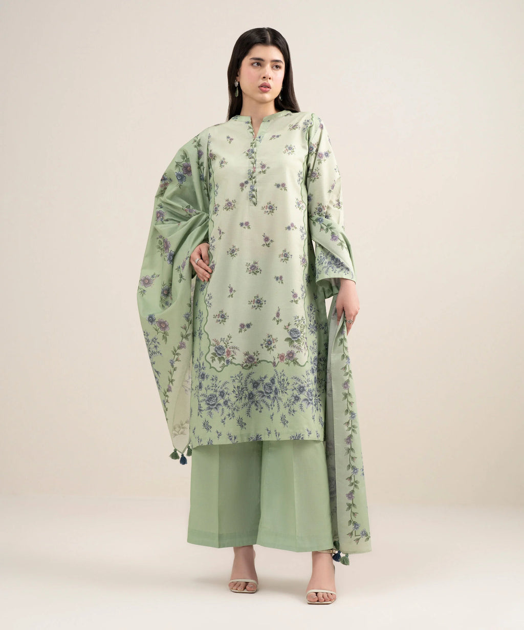 3 Piece - Printed Zari Lawn Suit