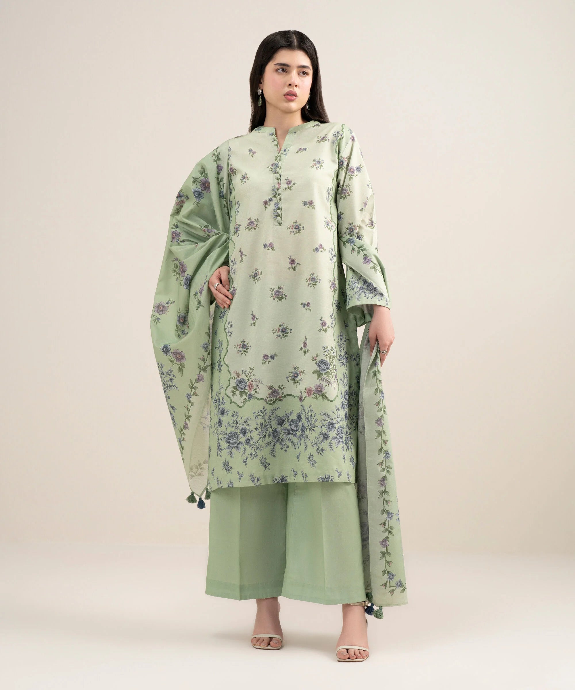 3 Piece - Printed Zari Lawn Suit