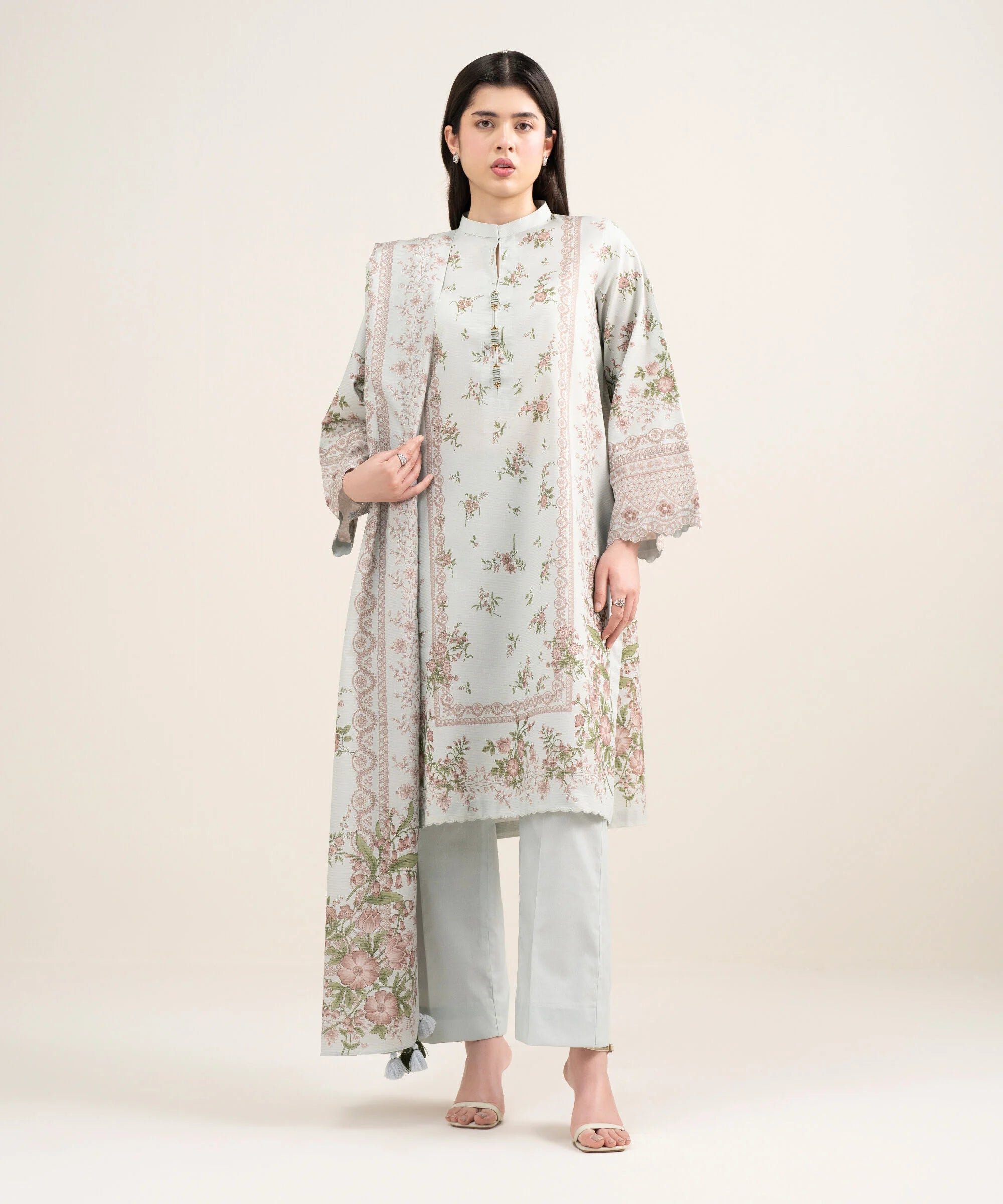 3 Piece - Printed Zari Lawn Suit