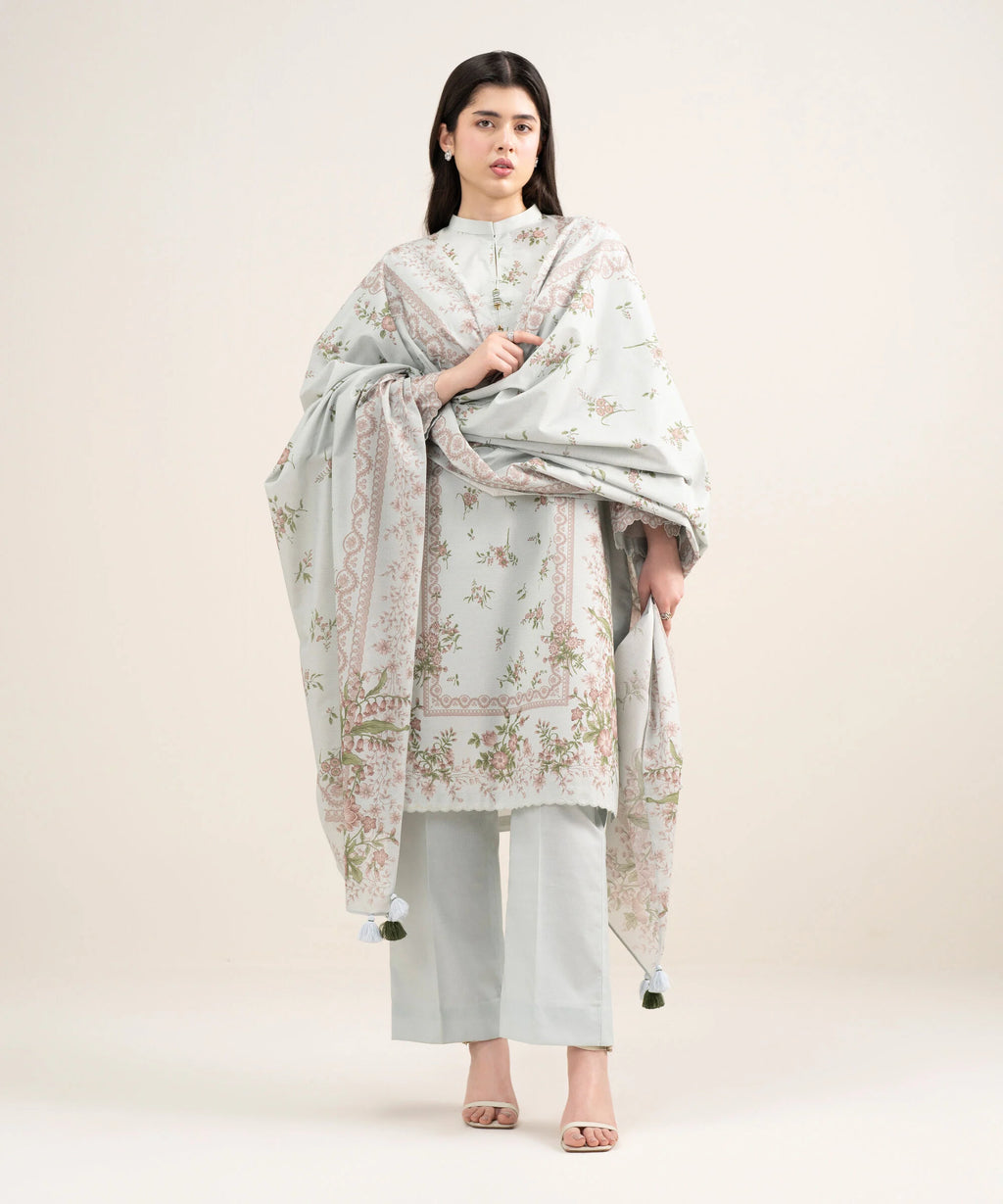 3 Piece - Printed Zari Lawn Suit
