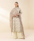 3 Piece - Embroidered Cotton Satin Suit