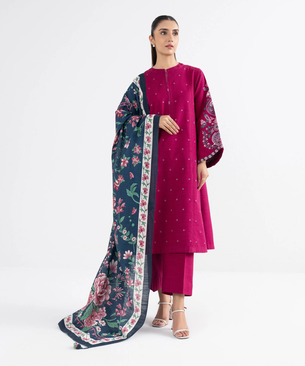 3 Piece - Embroidered Khaddar Suit