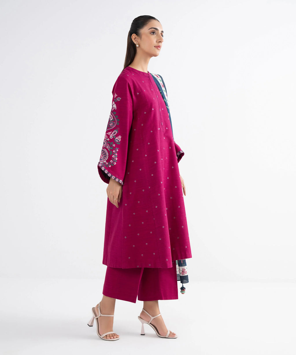 3 Piece - Embroidered Khaddar Suit