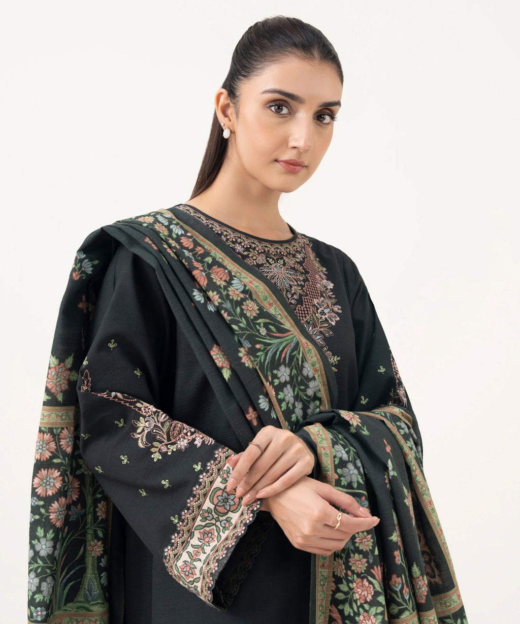 3 Piece - Embroidered Khaddar Suit