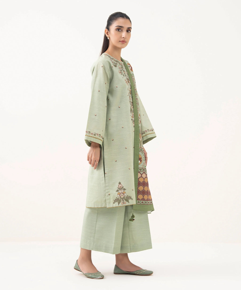 3 Piece - Embroidered Khaddar Suit