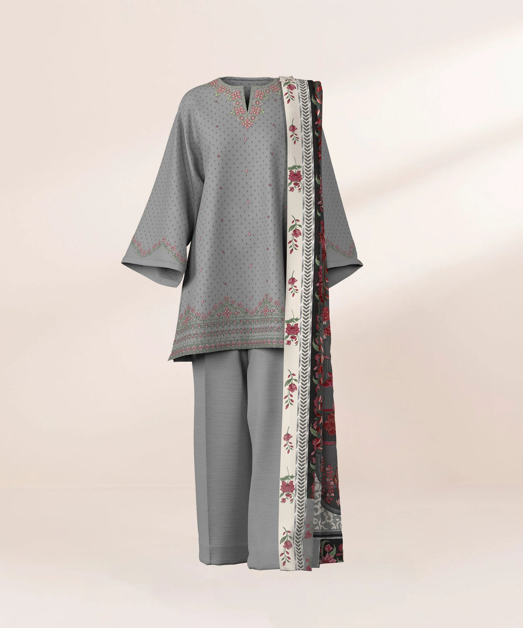 3 Piece - Embroidered Khaddar Suit