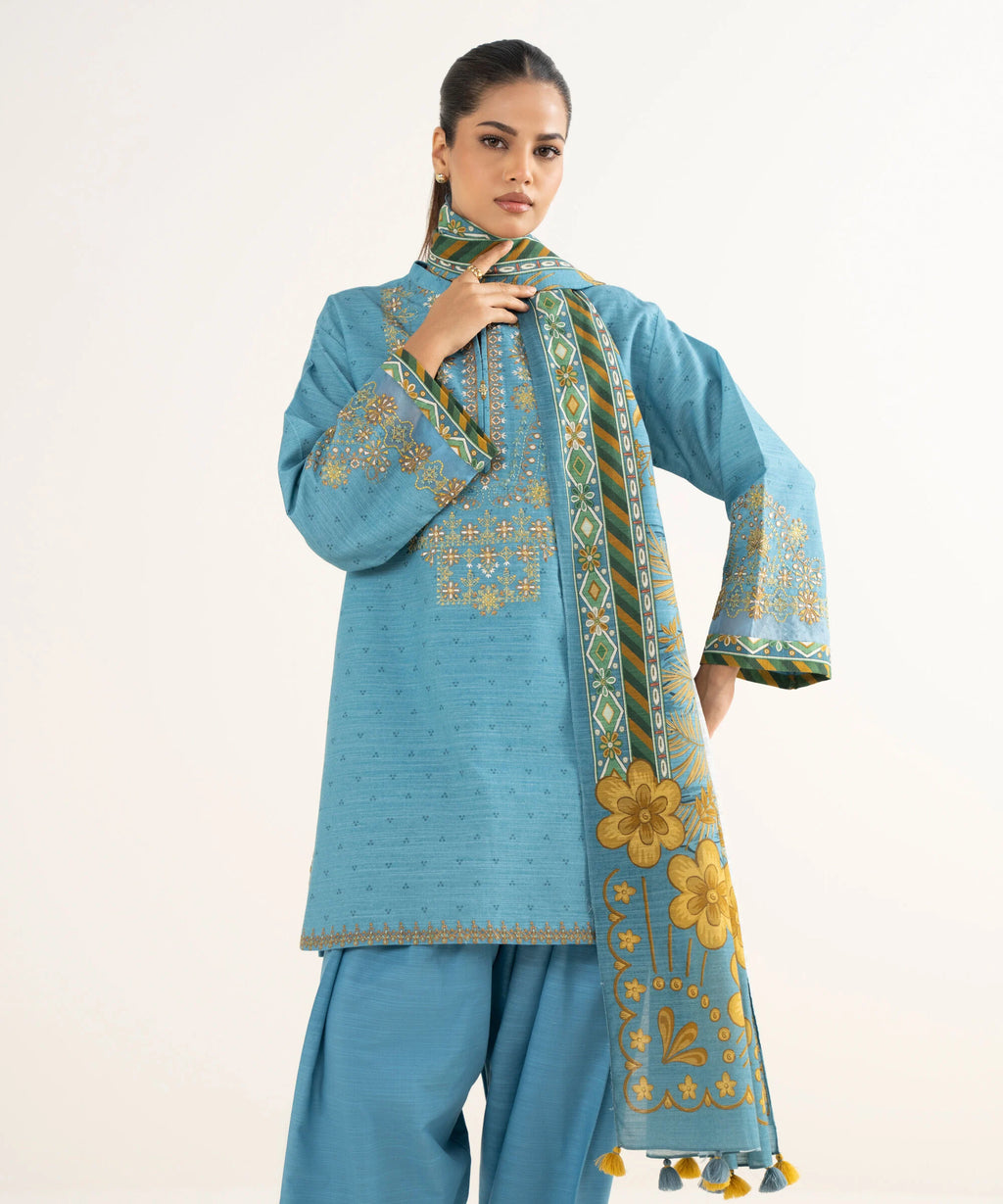 3 Piece - Embroidered Khaddar Suit