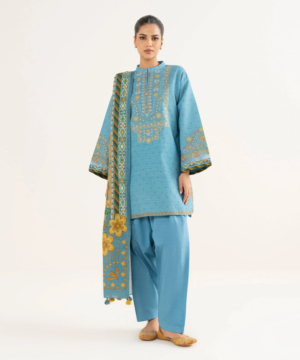3 Piece - Embroidered Khaddar Suit