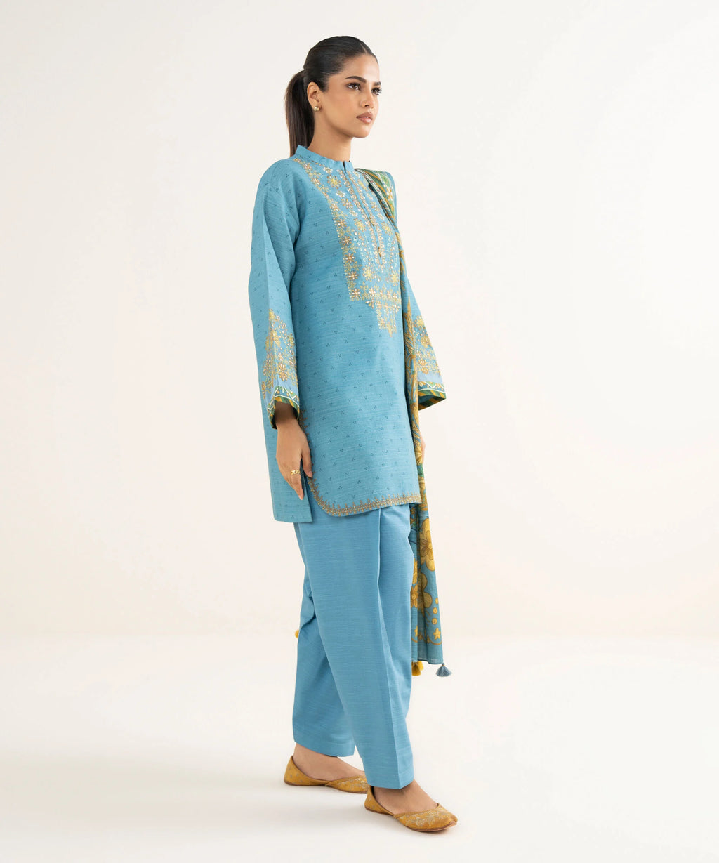 3 Piece - Embroidered Khaddar Suit