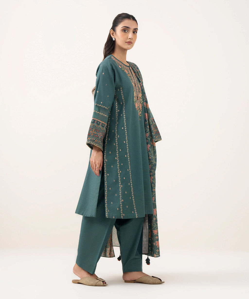 3 Piece - Embroidered Light Khaddar Suit
