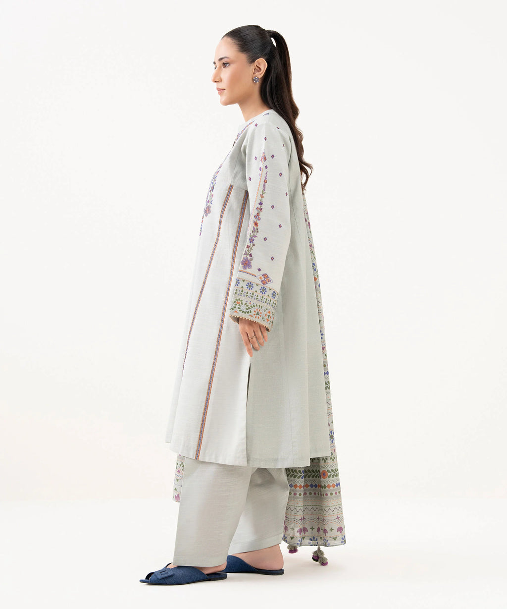 3 Piece - Embroidered Light Khaddar Suit