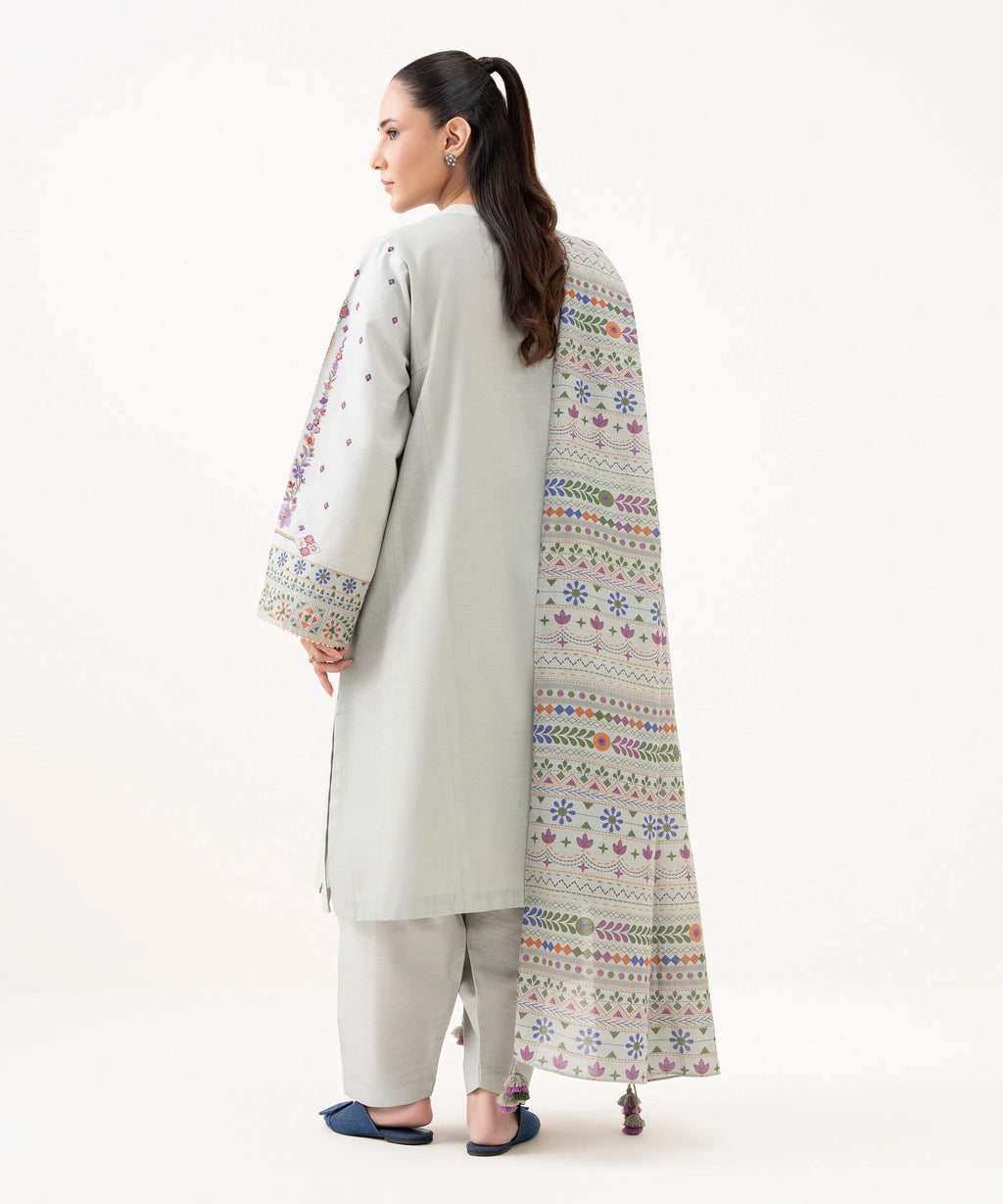 3 Piece - Embroidered Light Khaddar Suit