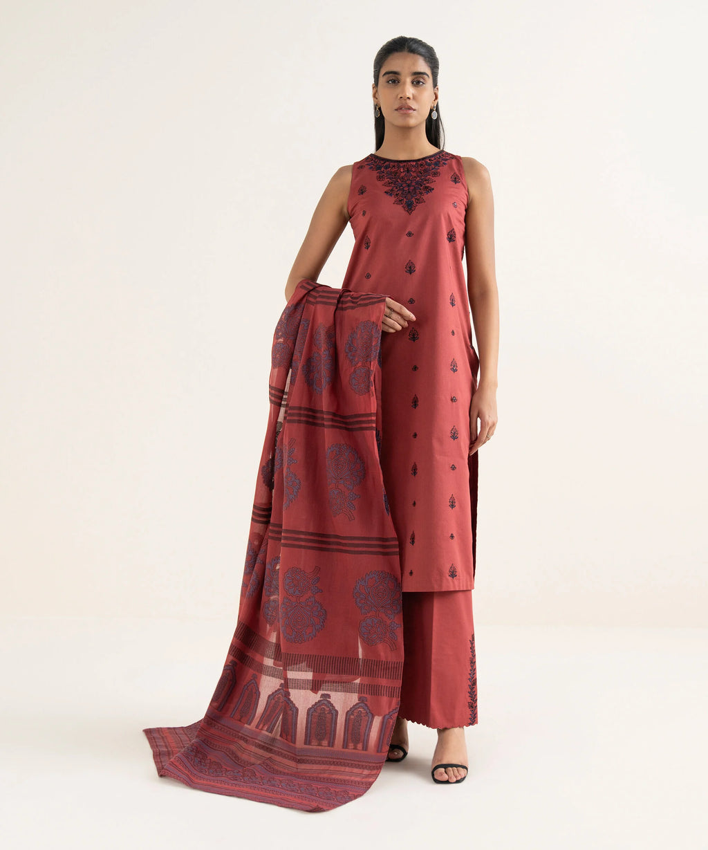 3 Piece - Embroidered Cotton Suit