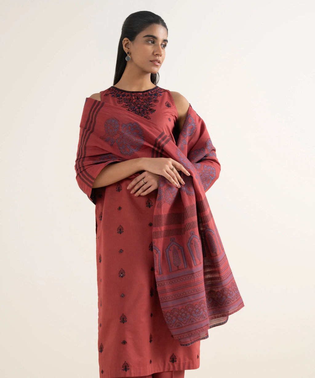 3 Piece - Embroidered Cotton Suit