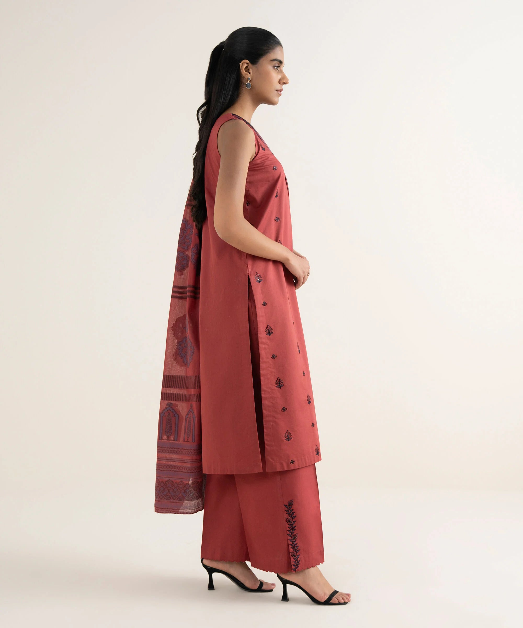 3 Piece - Embroidered Cotton Suit