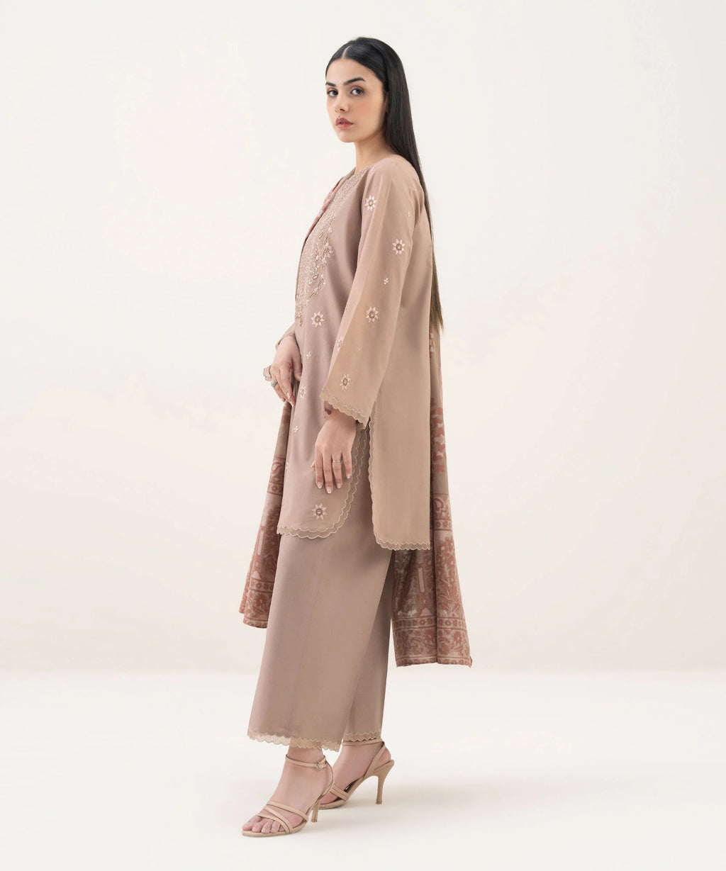 3 Piece - Embroidered Cotton Suit