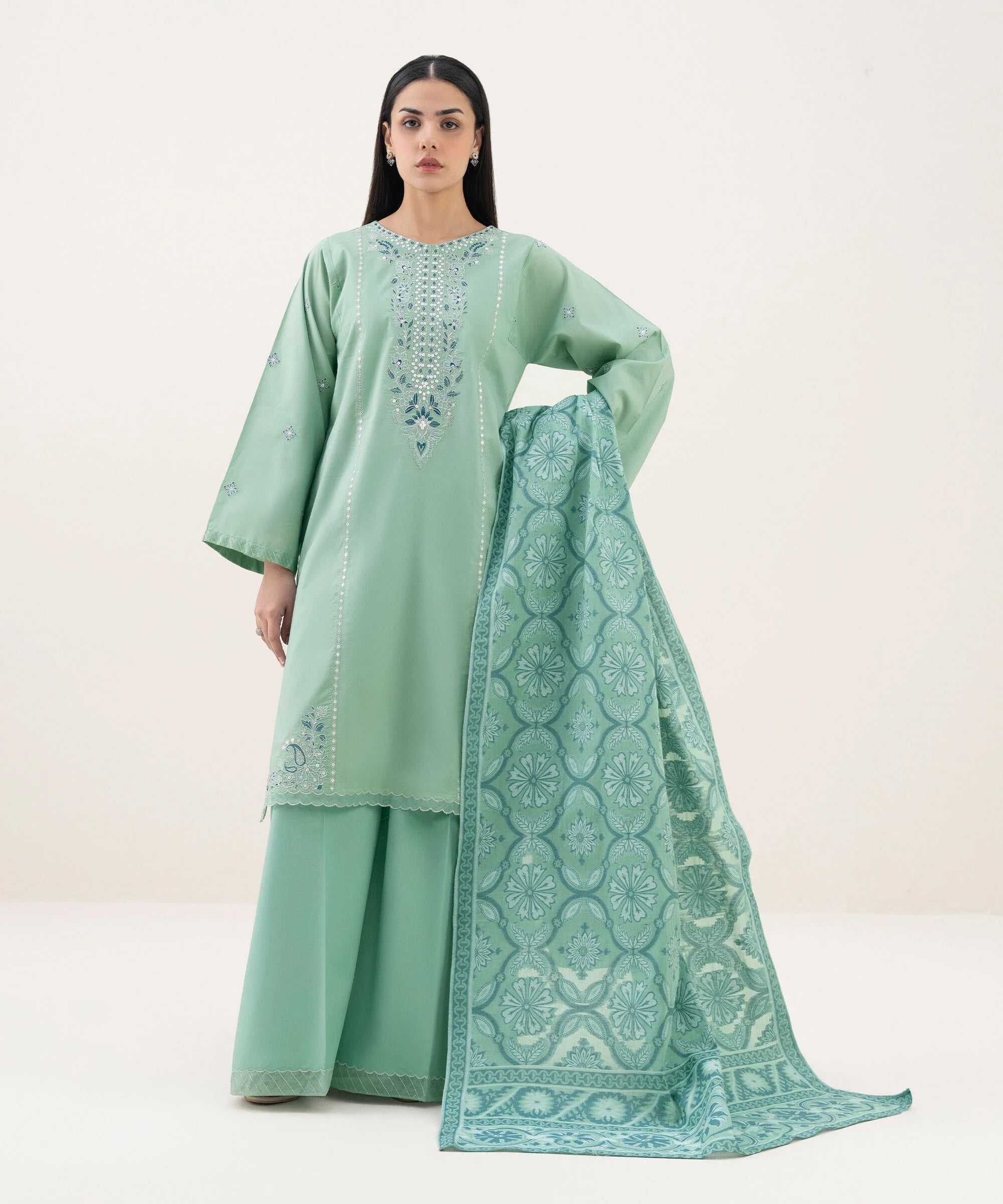 3 Piece - Embroidered Cotton Suit