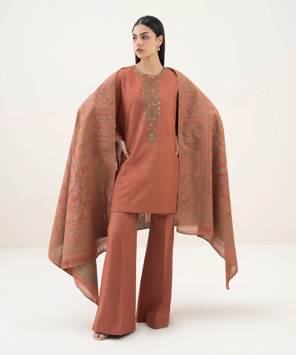 3 Piece - Embroidered Cotton Suit