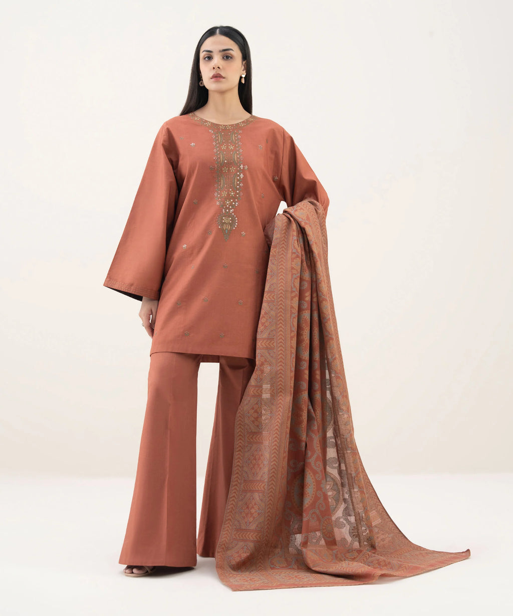 3 Piece - Embroidered Cotton Suit