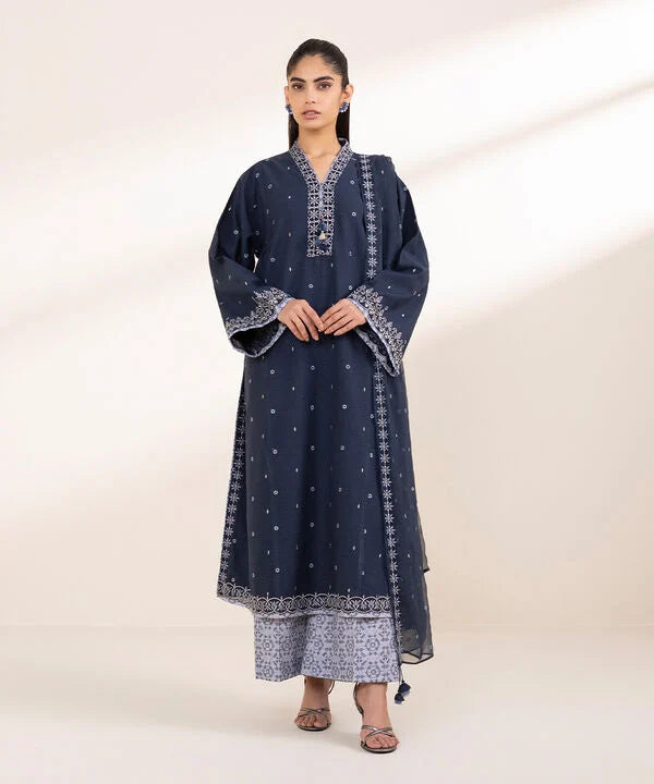 3 Piece - Embroidered Dobby Suit