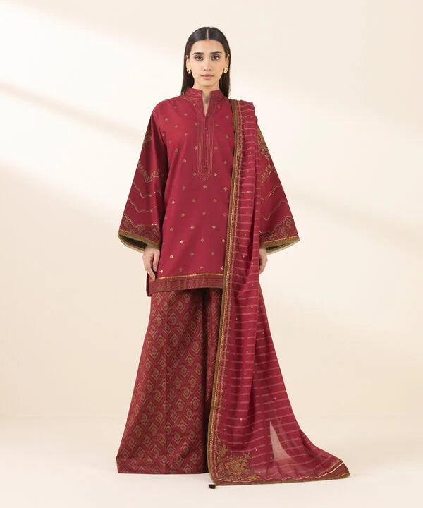 3 Piece - Embroidered Cotton Suit