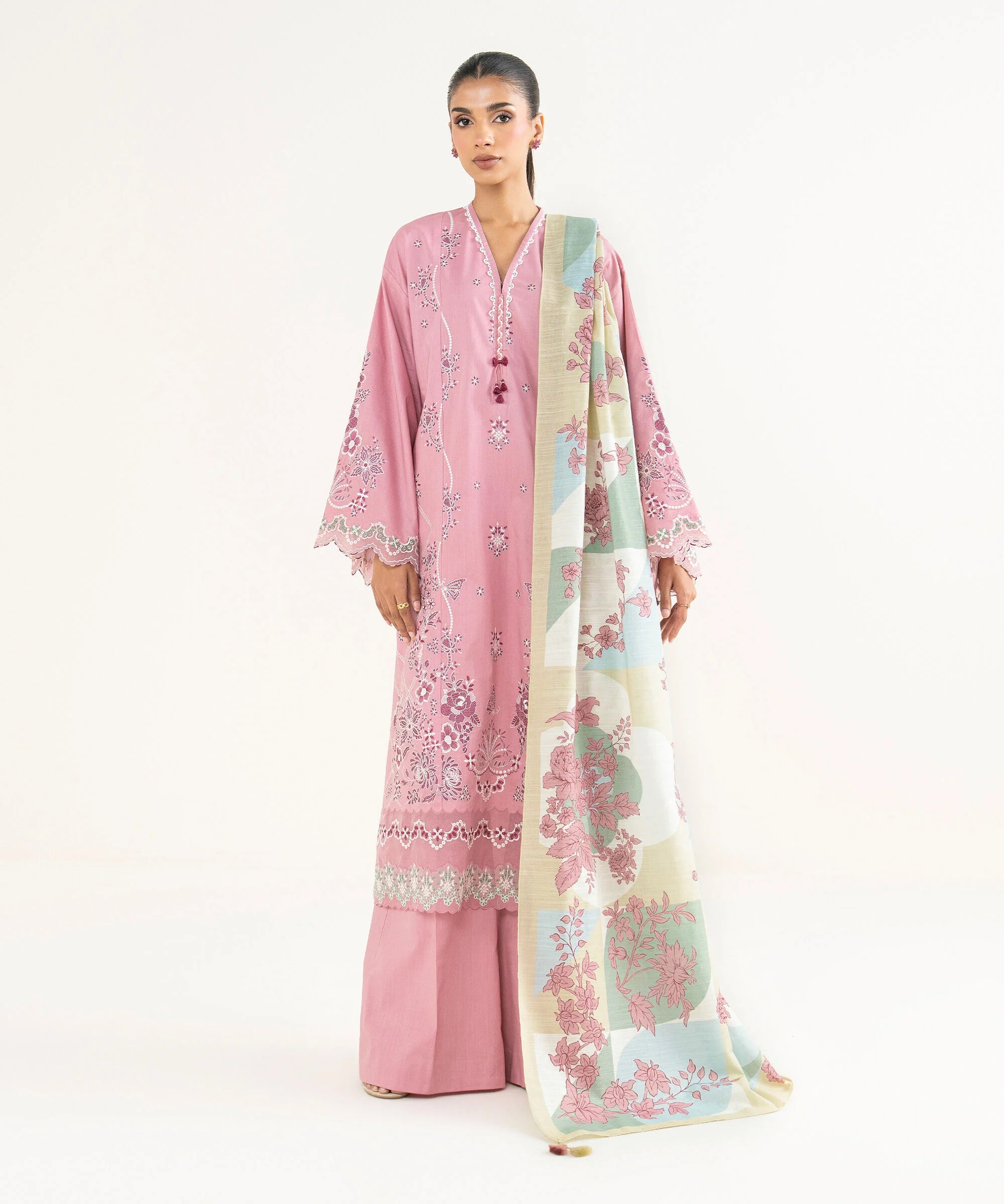 3 Piece - Embroidered Crosshatch Suit