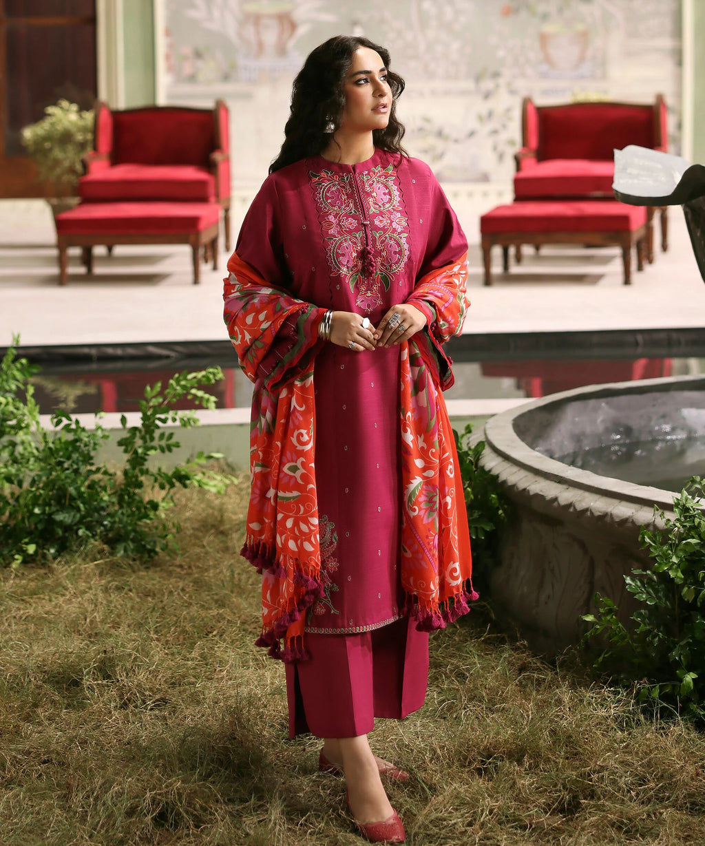 3 Piece - Embroidered Twill Suit