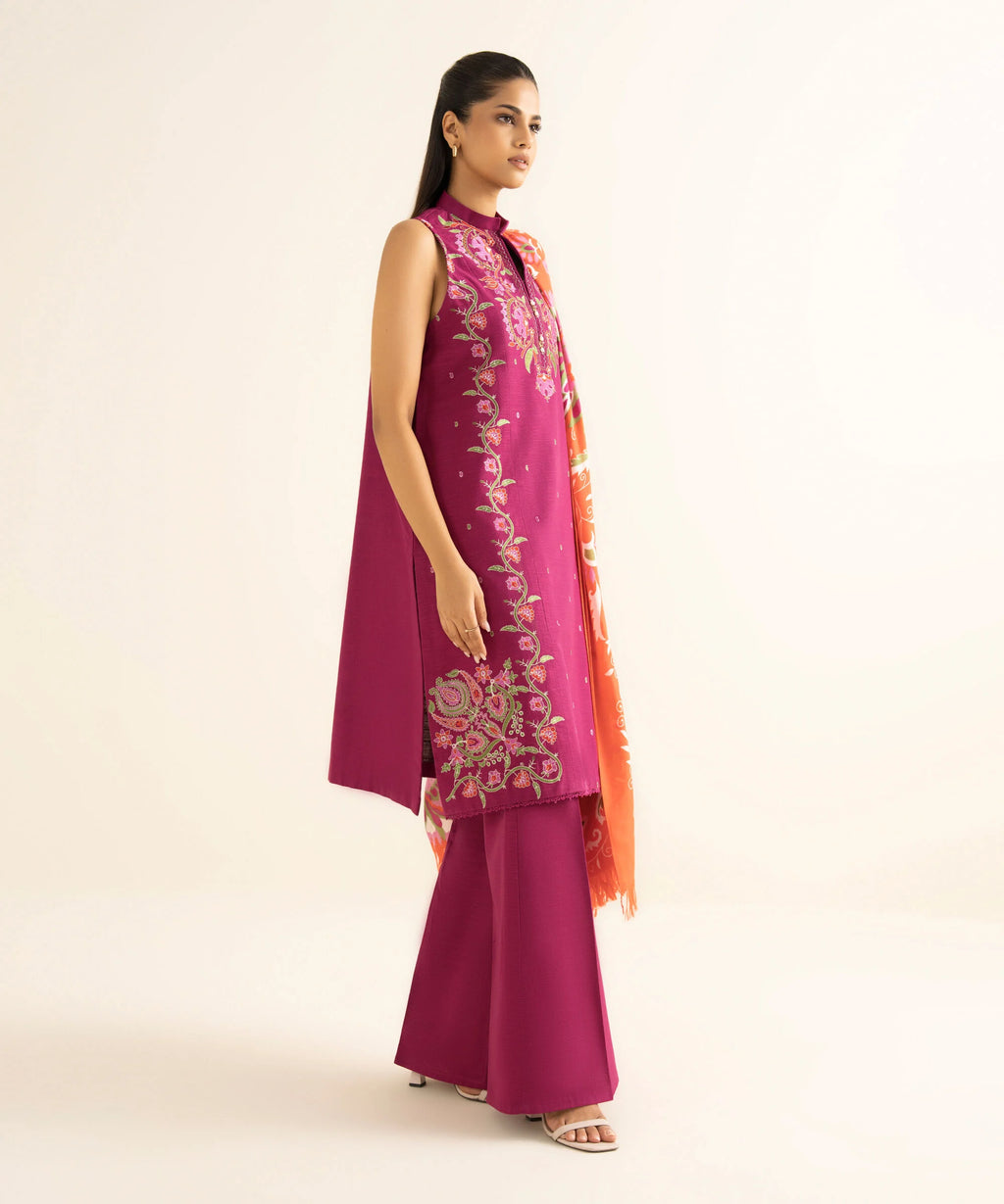 3 Piece - Embroidered Twill Suit